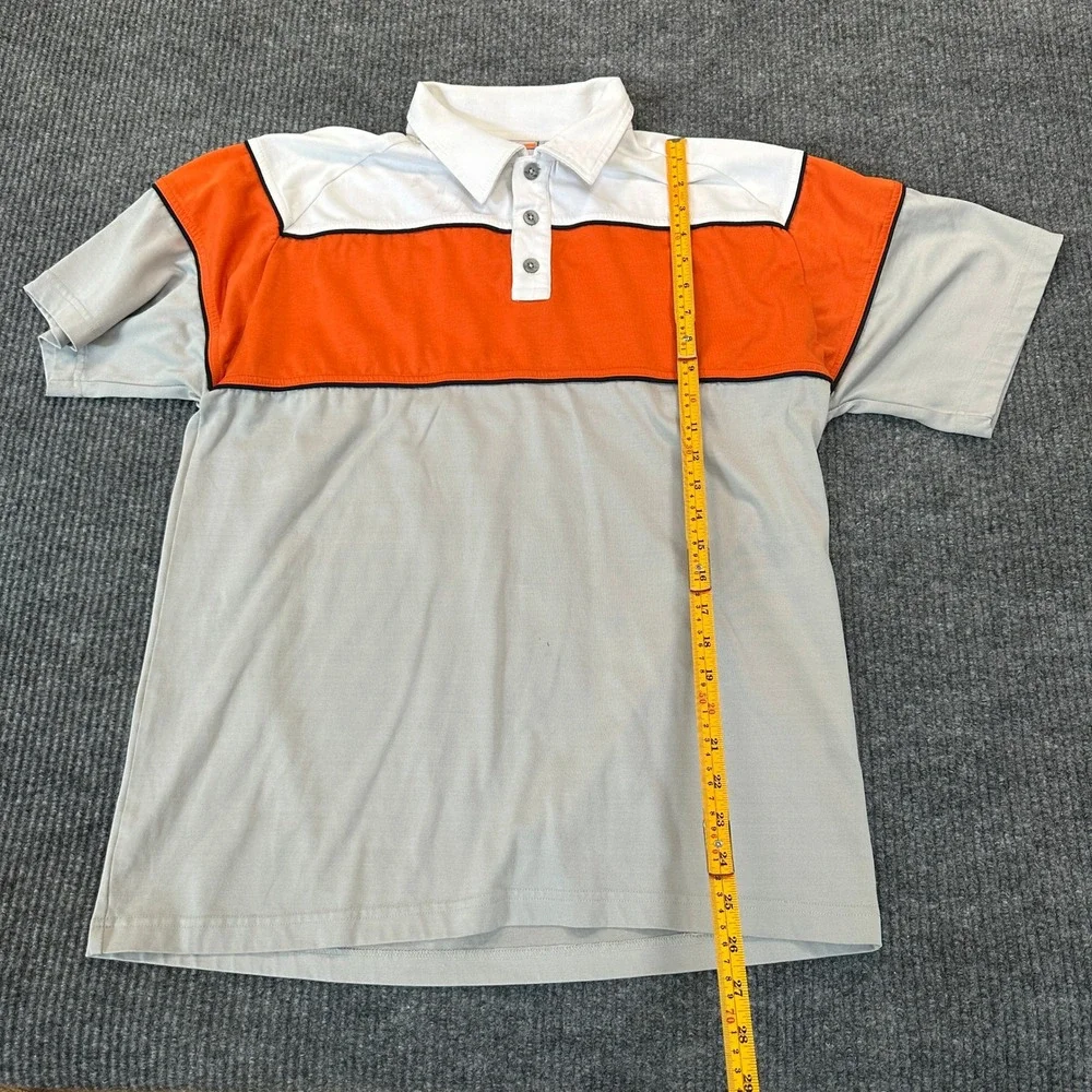 No Fear Mens Colorblock Polo Shirt Medium Grey Orange White Y2K Skater Style